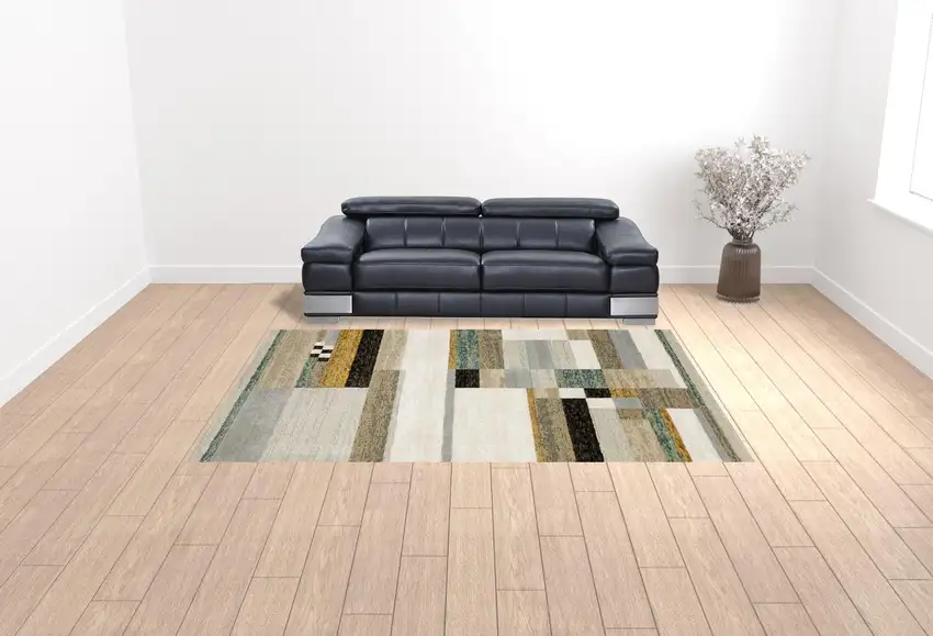 Beige Gold Black Grey Tan Teal And Rust Geometric Power Loom Area Rug Photo 2