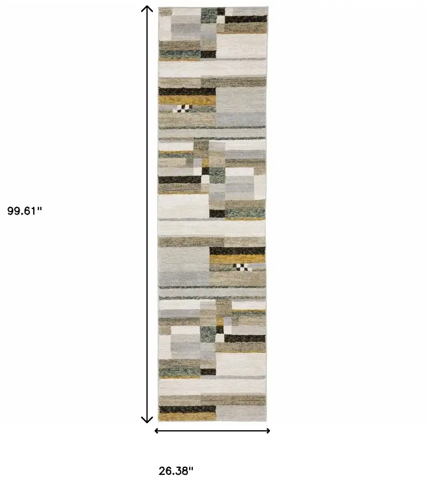 8' Runner Black and Gray Geometric Power Loom Runner Rug Photo 3
