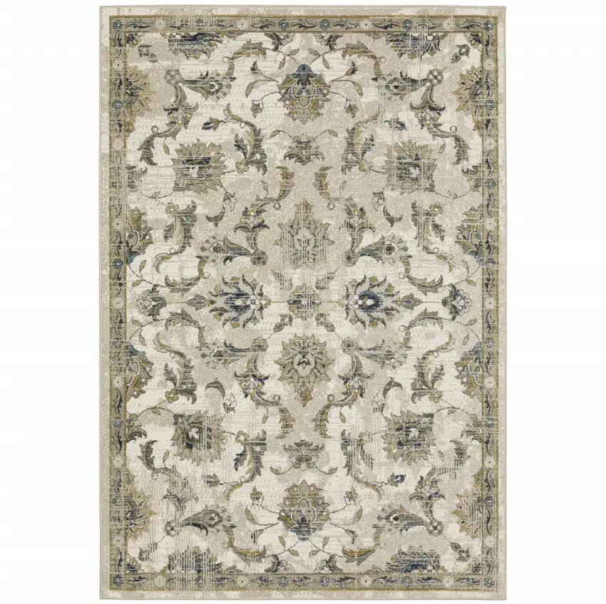 Beige Gold Blue And Grey Oriental Power Loom Stain Resistant Area Rug Photo 1