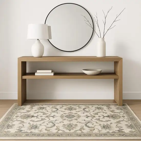 Beige Gold Blue And Grey Oriental Power Loom Stain Resistant Area Rug Photo 1