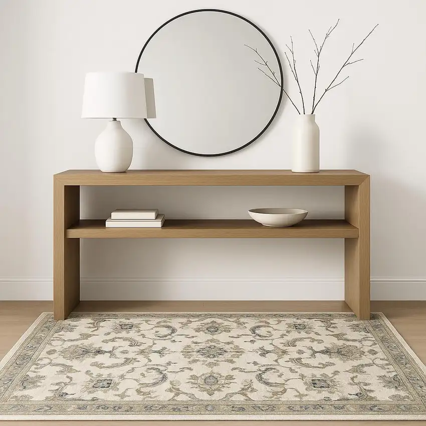 Beige Gold Blue And Grey Oriental Power Loom Stain Resistant Area Rug Photo 1