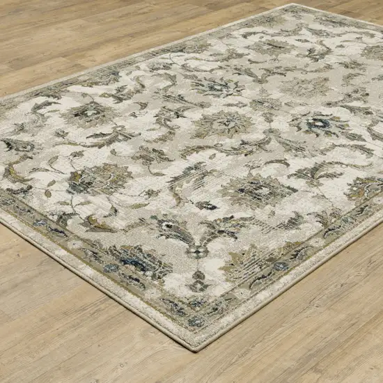 Beige Gold Blue And Grey Oriental Power Loom Stain Resistant Area Rug Photo 7