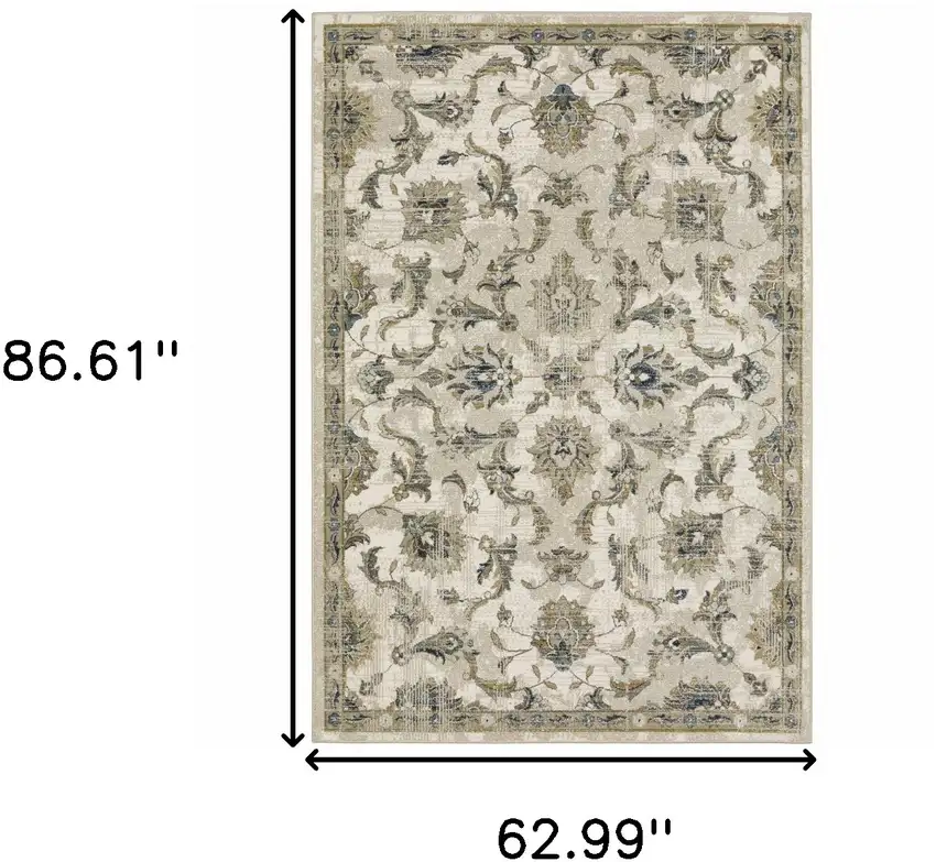 Beige Gold Blue And Grey Oriental Power Loom Stain Resistant Area Rug Photo 3