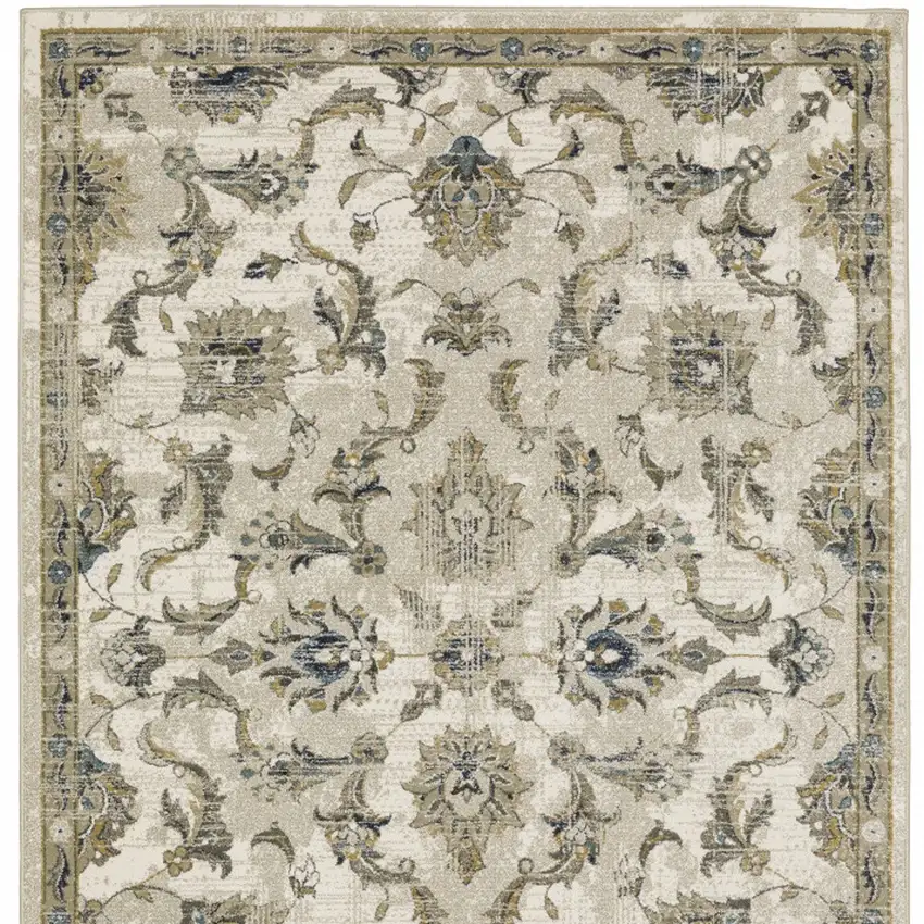 Beige Gold Blue And Grey Oriental Power Loom Stain Resistant Area Rug Photo 5