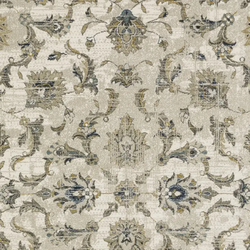 Beige Gold Blue And Grey Oriental Power Loom Stain Resistant Area Rug Photo 3