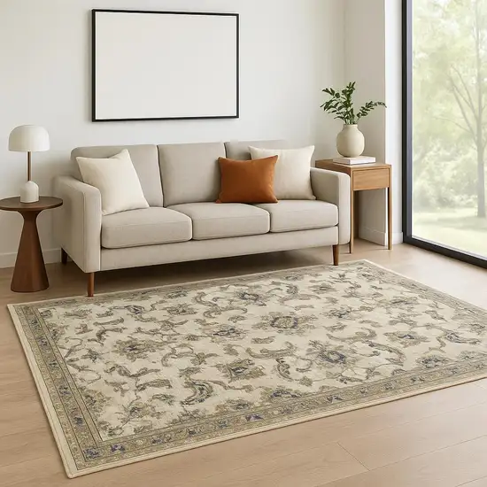 Beige Gold Blue And Grey Oriental Power Loom Stain Resistant Area Rug Photo 1