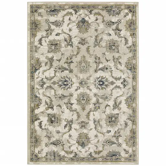 Beige Gold Blue And Grey Oriental Power Loom Stain Resistant Area Rug Photo 2