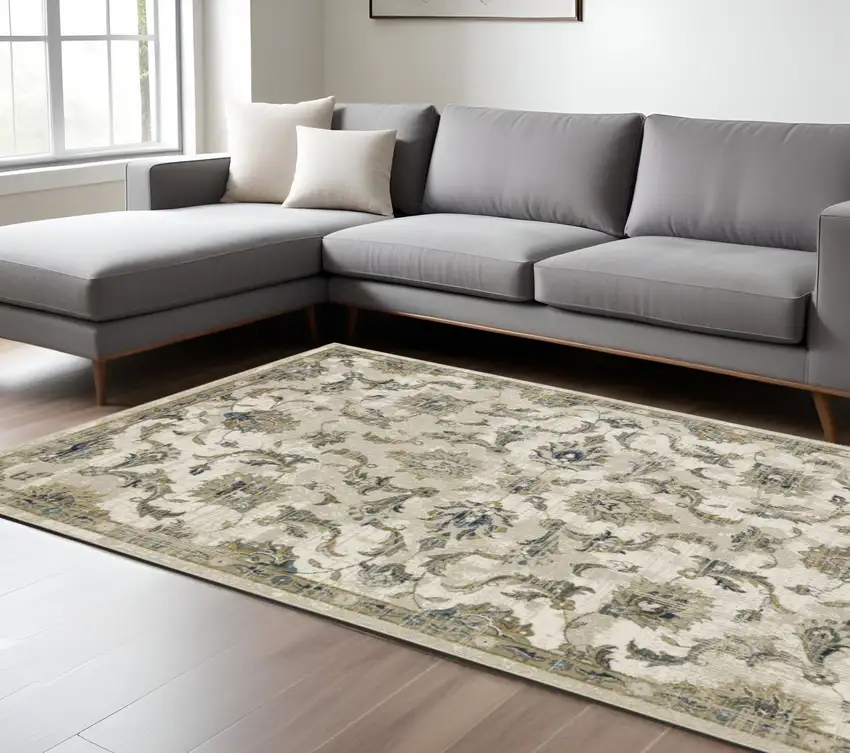 Beige And Gold Oriental Distressed Area Rug Photo 1