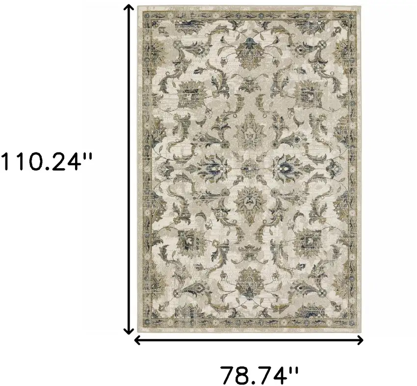 Beige Gold Blue And Grey Oriental Power Loom Stain Resistant Area Rug Photo 10
