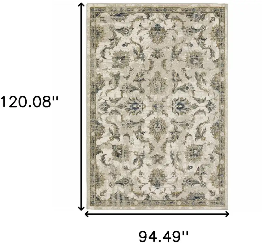 Beige Gold Blue And Grey Oriental Power Loom Stain Resistant Area Rug Photo 10