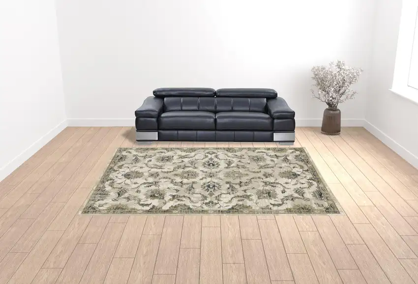 Beige Gold Blue And Grey Oriental Power Loom Stain Resistant Area Rug Photo 2