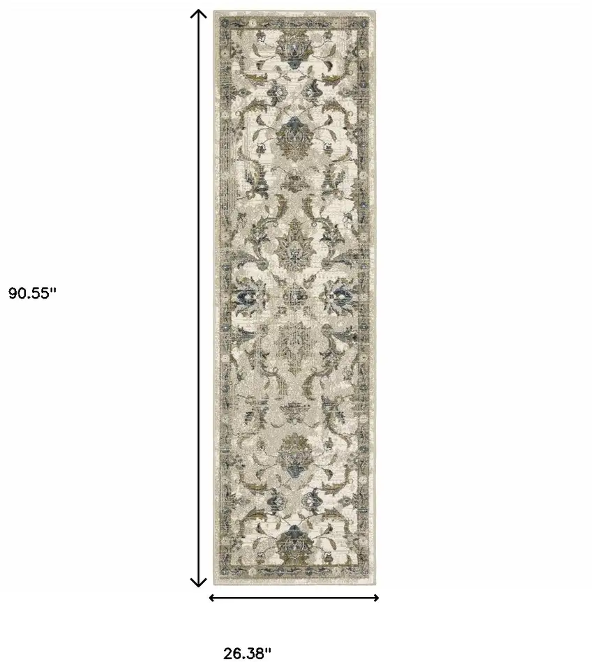 Beige Gold Blue And Grey Oriental Power Loom Stain Resistant Runner Rug Photo 9