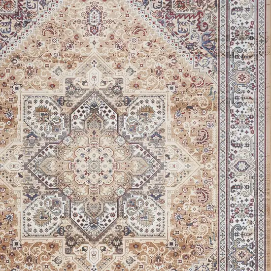 Beige Gold and Red Floral Medallion Distressed Non Skid Area Rug Photo 7