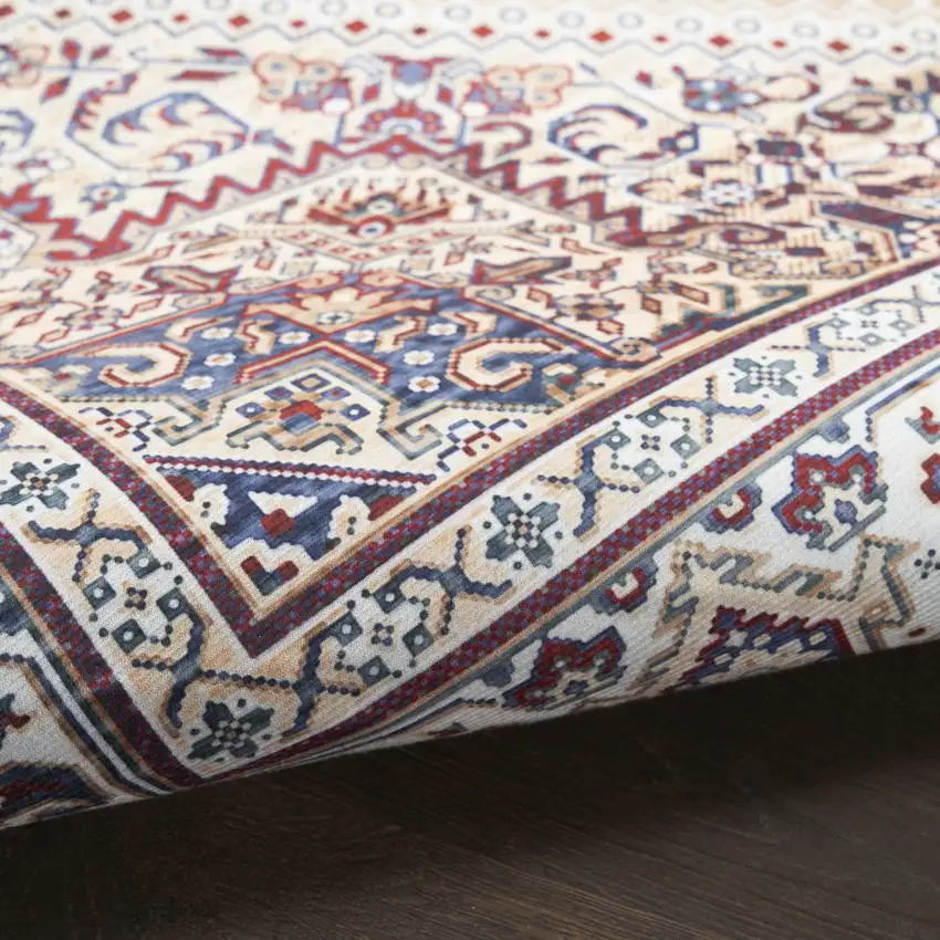 Beige Gold and Red Floral Medallion Distressed Non Skid Area Rug Photo 9