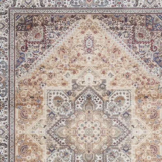 Beige Gold and Red Oriental Distressed Non Skid Area Rug Photo 7