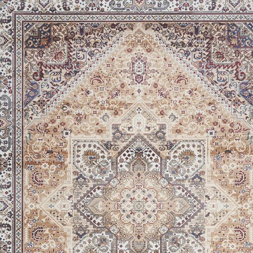 Beige Gold and Red Oriental Distressed Non Skid Area Rug Photo 7