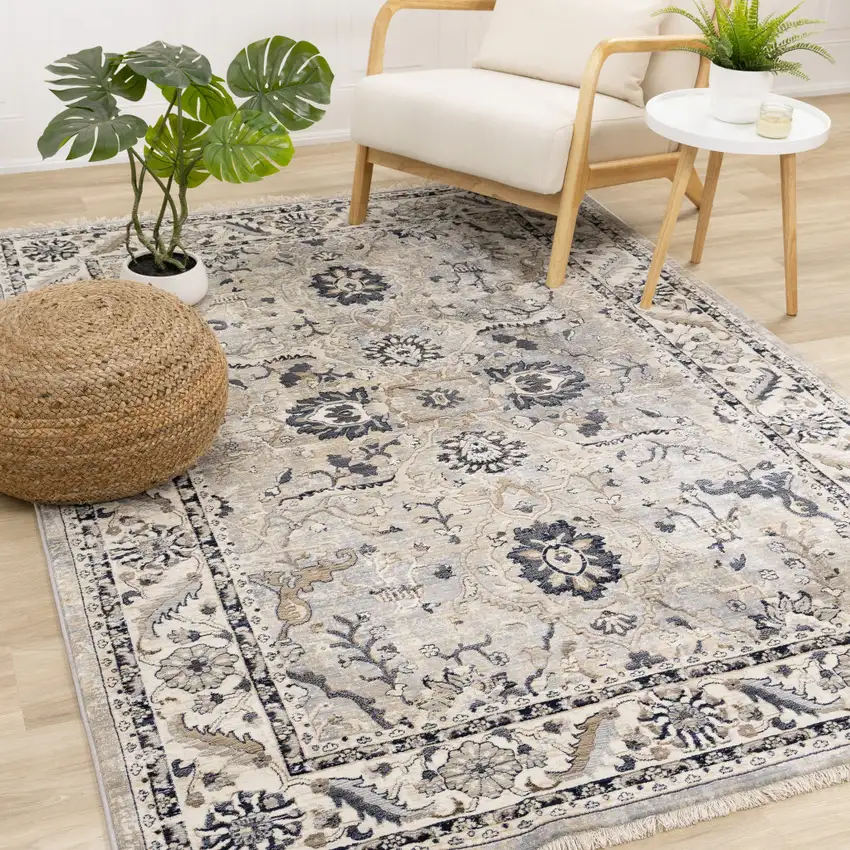 Beige Gray And Black Medallion Area Rug Photo 5