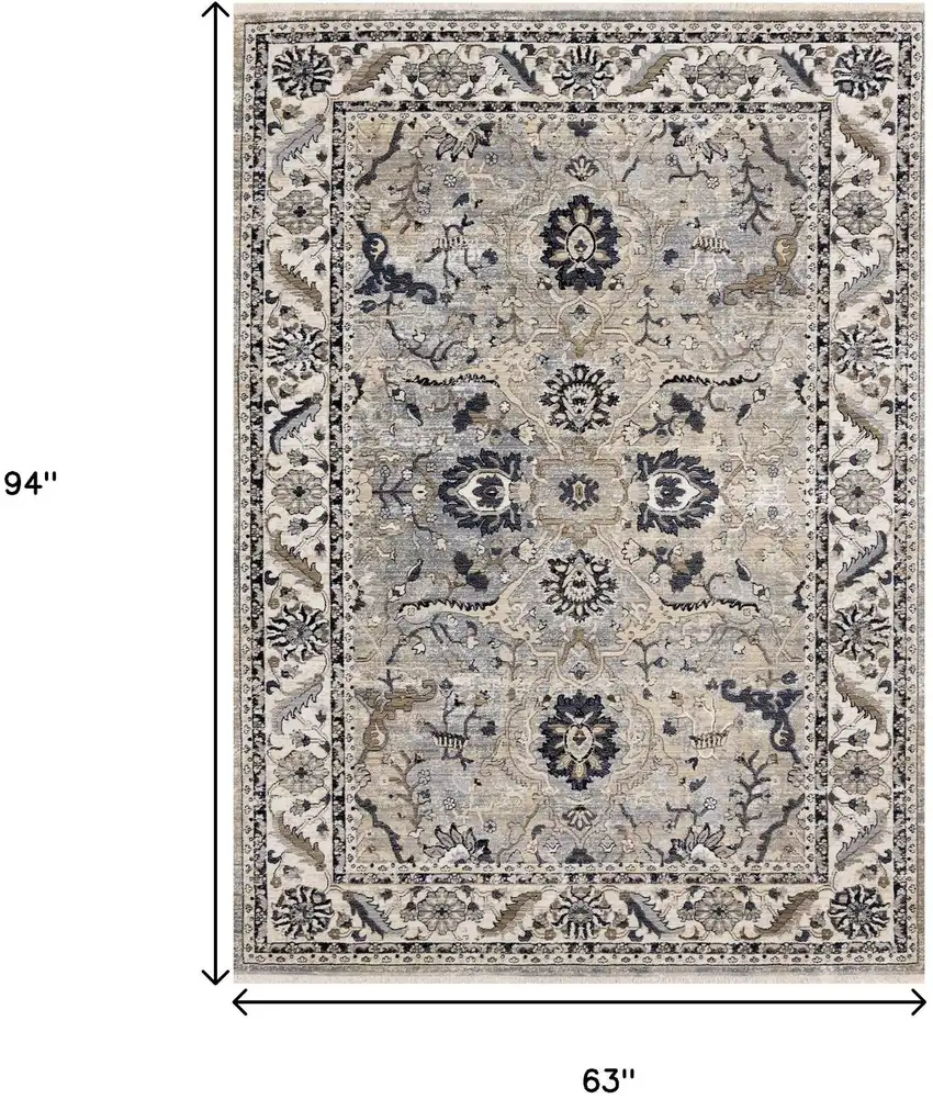Beige Gray And Black Medallion Area Rug Photo 3