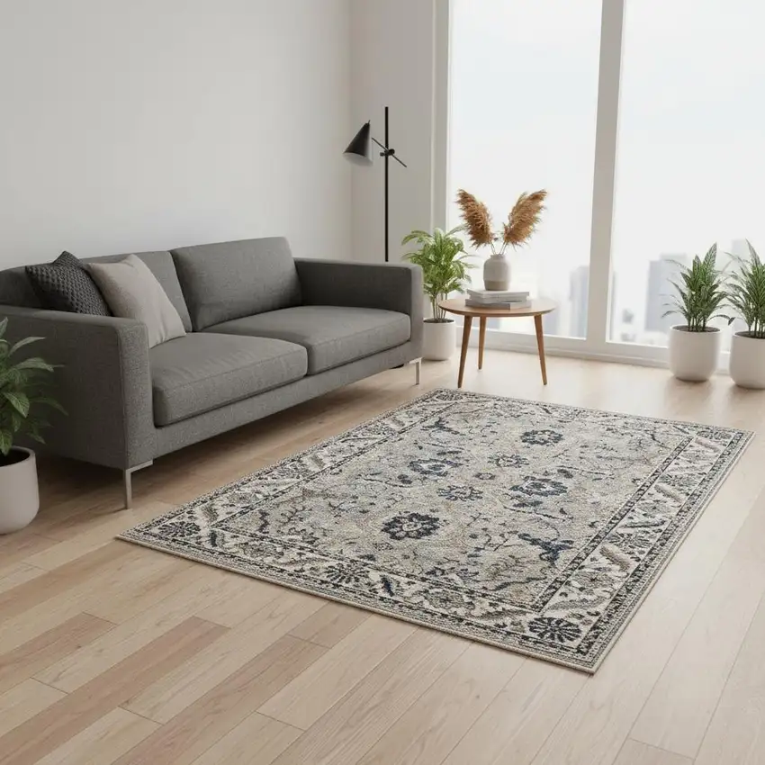 Beige Gray And Black Medallion Area Rug Photo 1