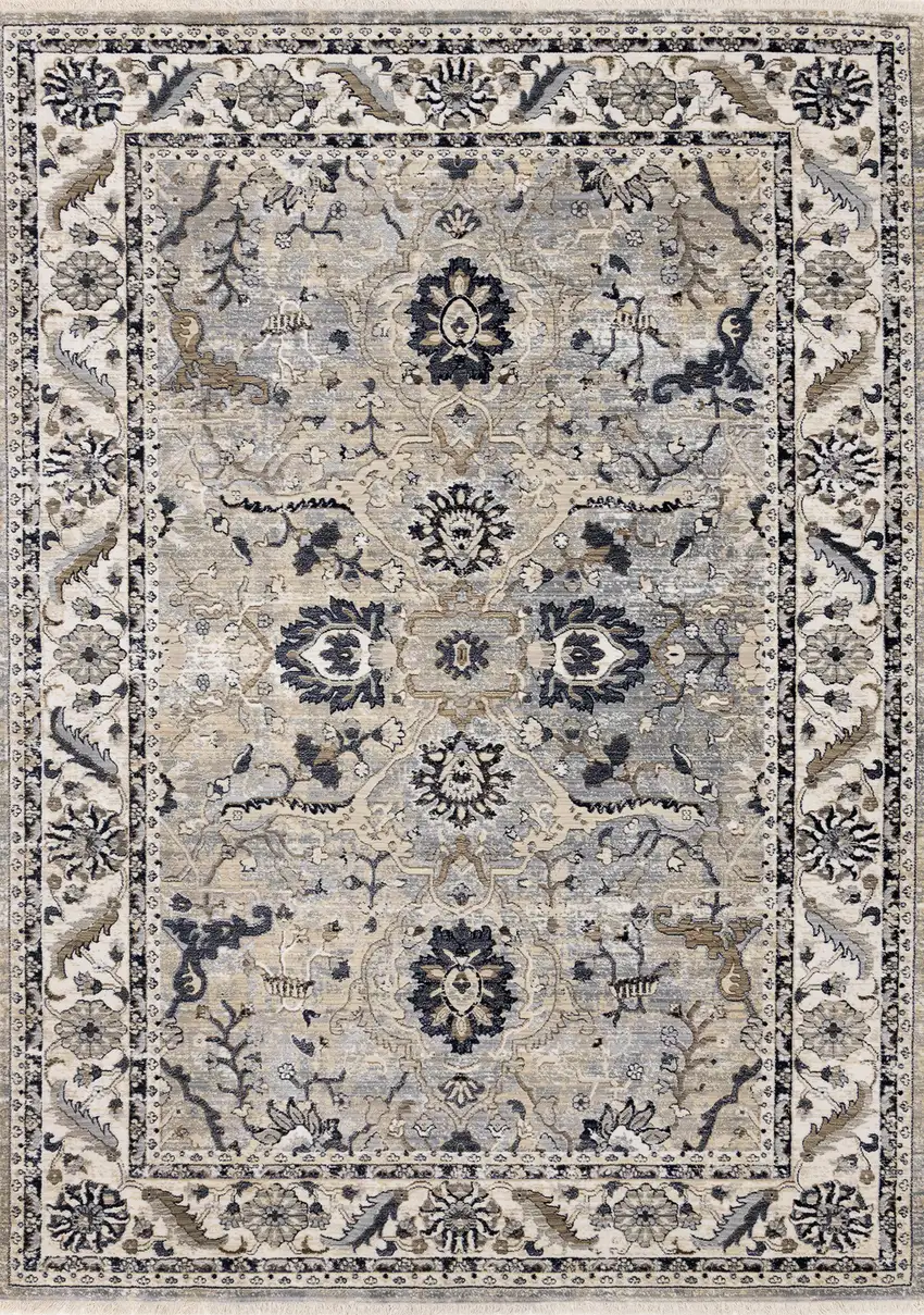 Beige Gray And Black Medallion Area Rug Photo 4