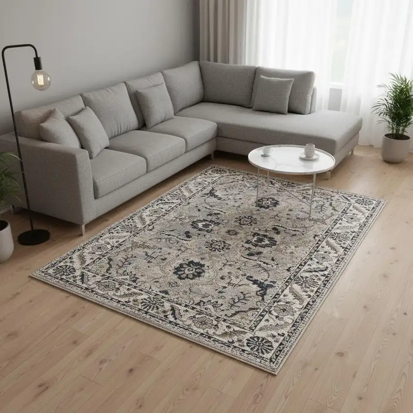 Beige Gray And Black Medallion Area Rug Photo 1