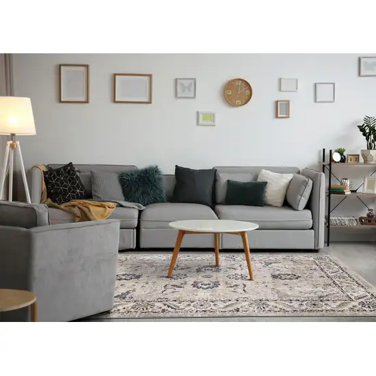 Beige Gray And Black Medallion Area Rug Photo 6