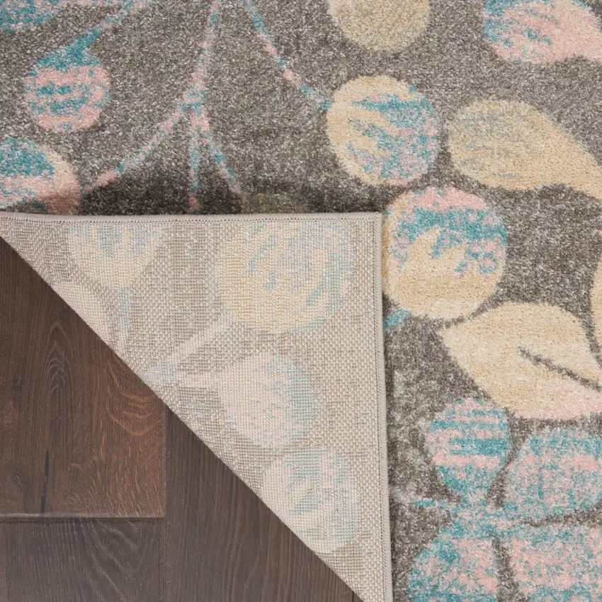 Beige Gray And Blue Botanical Leaves Area Rug Photo 9