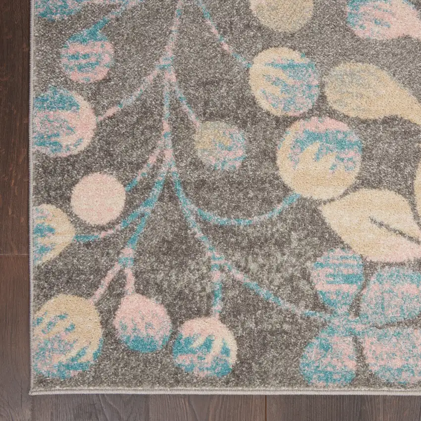 Beige Gray And Blue Botanical Leaves Area Rug Photo 4