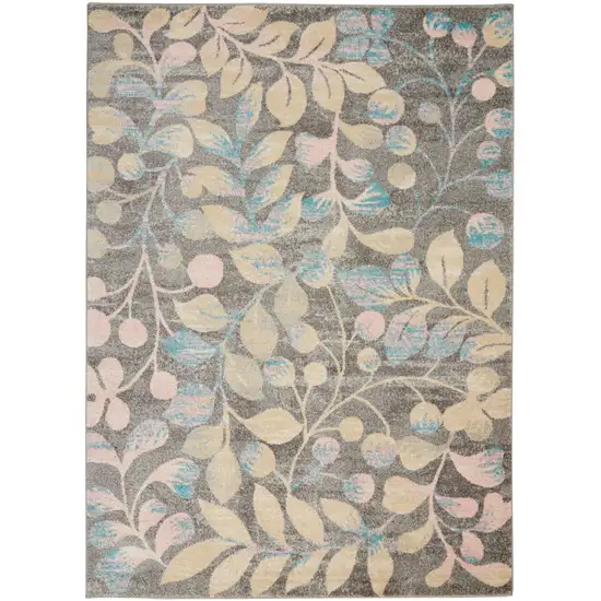 Beige Gray And Blue Botanical Leaves Area Rug Photo 8