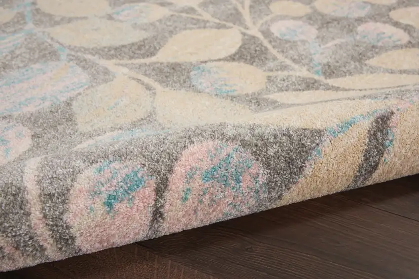 Beige Gray And Blue Botanical Leaves Area Rug Photo 6