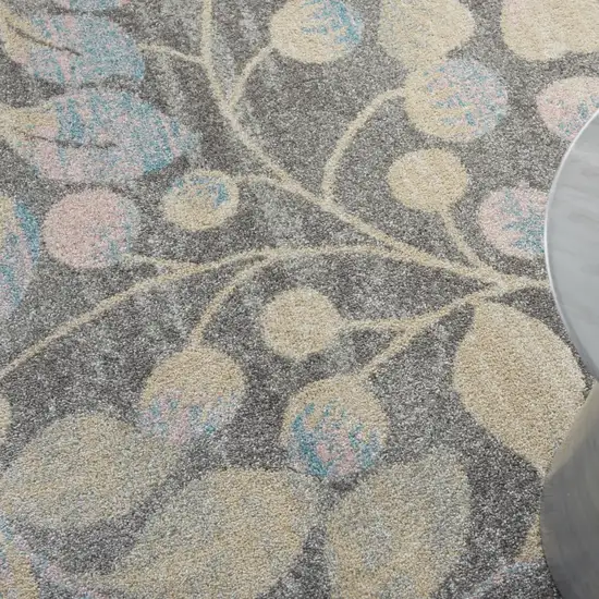 Beige Gray And Blue Botanical Leaves Area Rug Photo 9