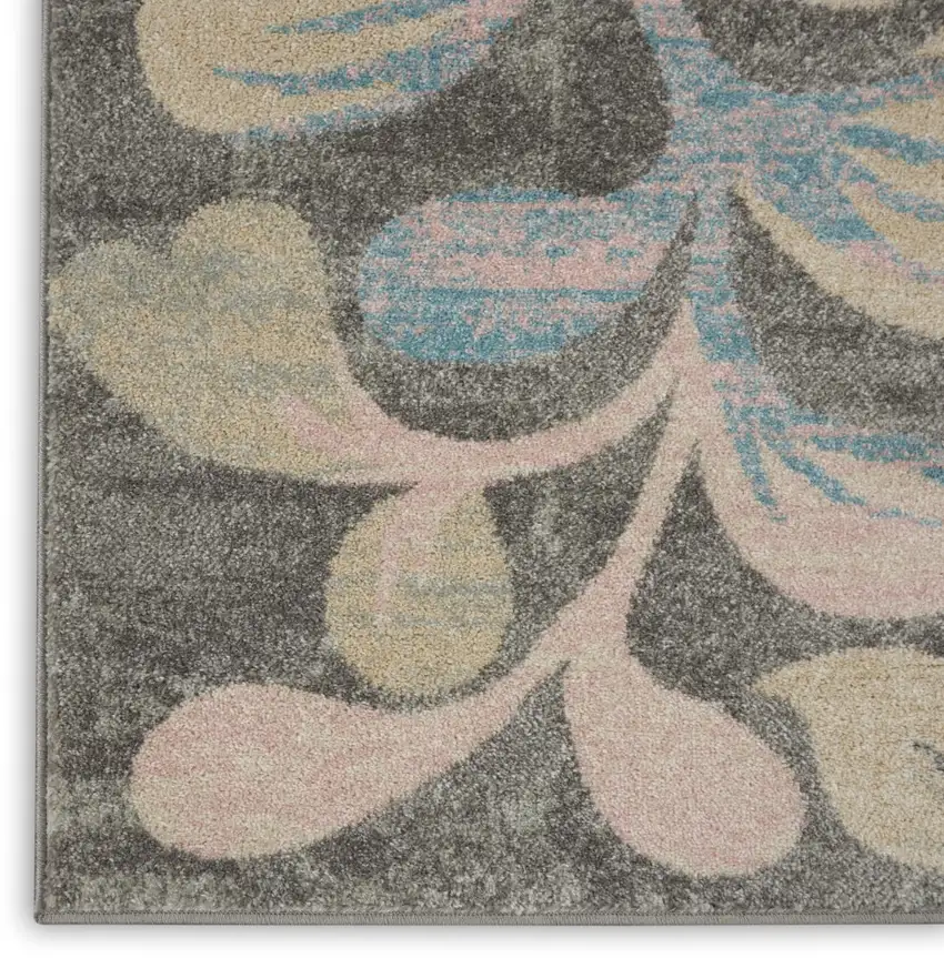 Beige Gray And Blue Botanical Leaves Area Rug Photo 7
