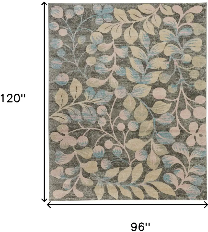 Beige Gray And Blue Botanical Leaves Area Rug Photo 3