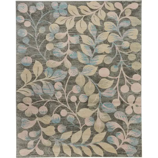 Beige Gray And Blue Botanical Leaves Area Rug Photo 1