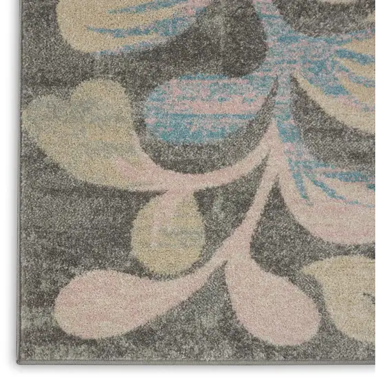 Beige Gray And Blue Botanical Leaves Area Rug Photo 7