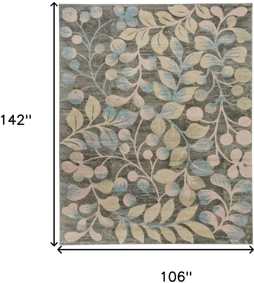 Beige Gray And Blue Botanical Leaves Area Rug Photo 3