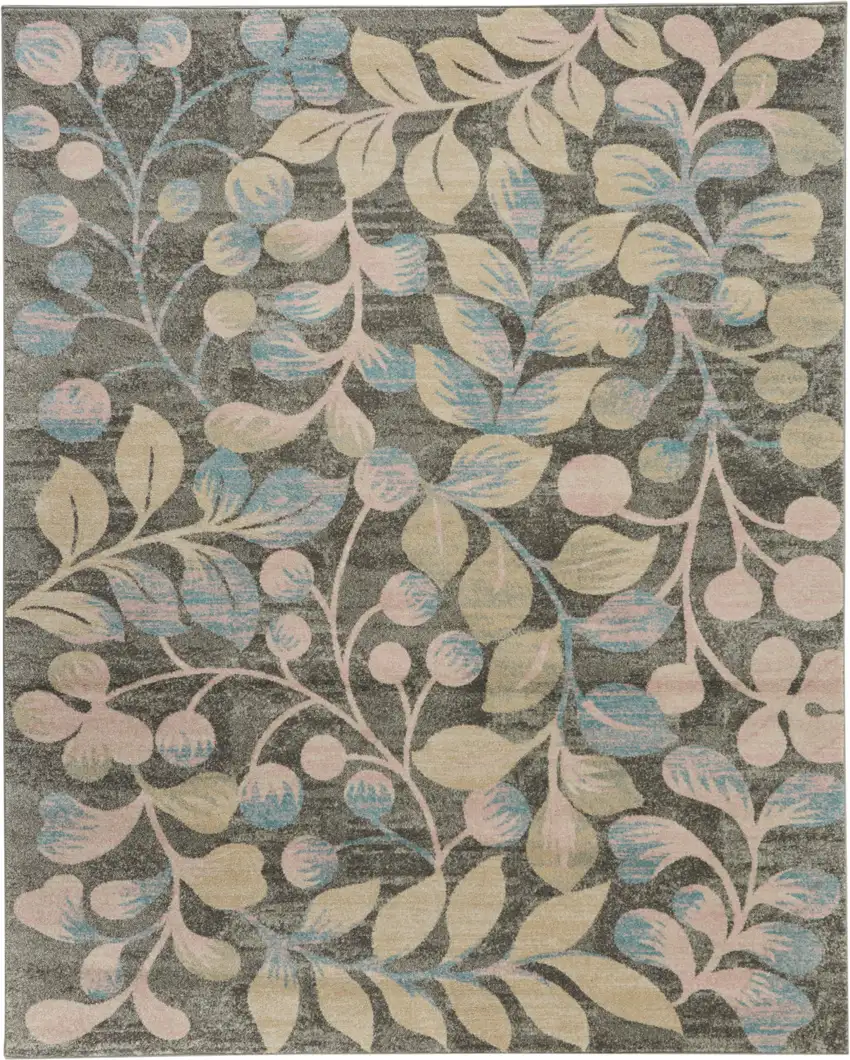 Beige Gray And Blue Botanical Leaves Area Rug Photo 2