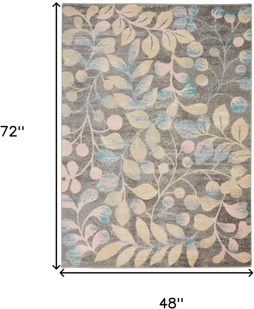 Beige Gray And Blue Botanical Leaves Area Rug Photo 3