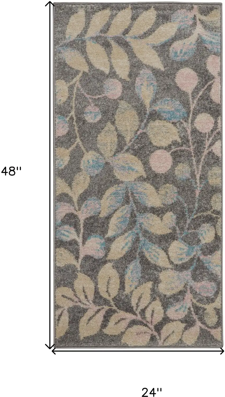Beige Gray And Blue Botanical Leaves Area Rug Photo 3