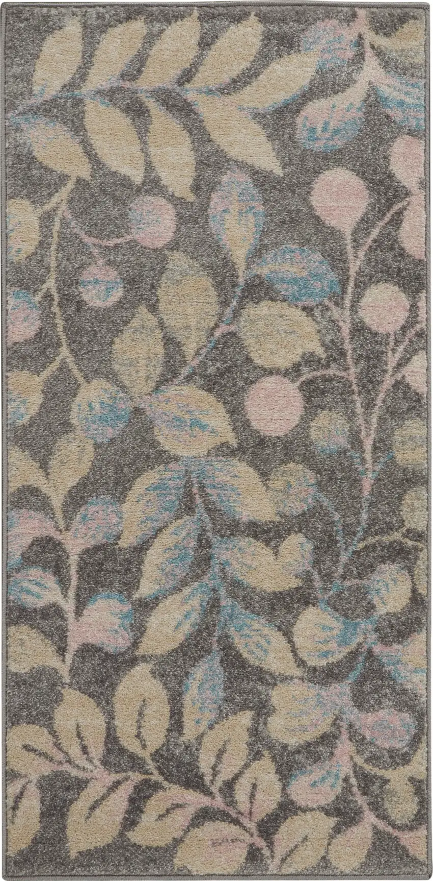 Beige Gray And Blue Botanical Leaves Area Rug Photo 2