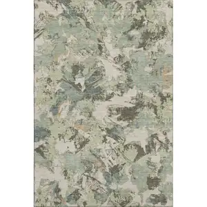 Photo of Beige Gray And Blue Floral Washable Area Rug With UV Protection
