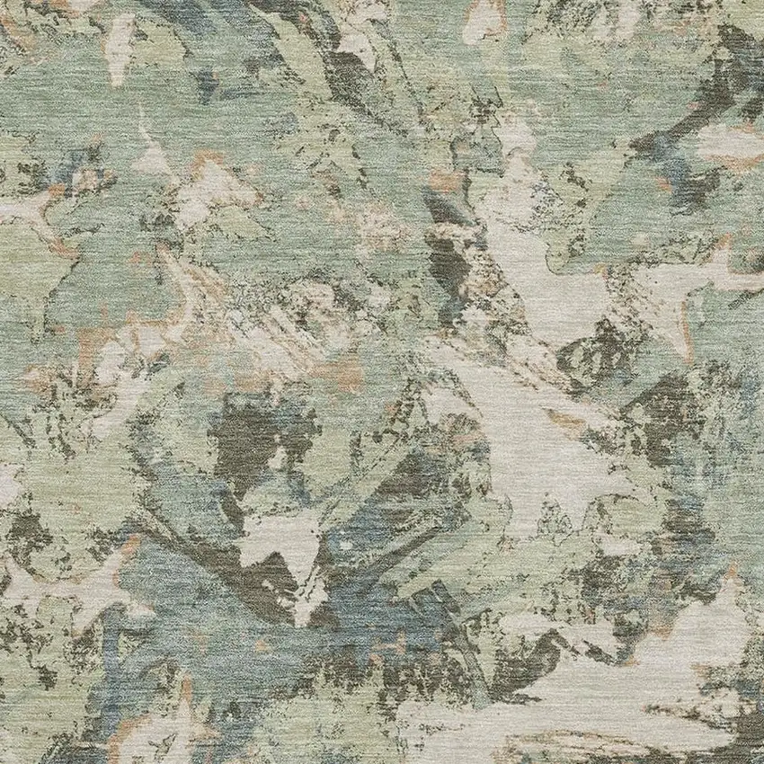 Beige Gray And Blue Floral Washable Area Rug With UV Protection Photo 3