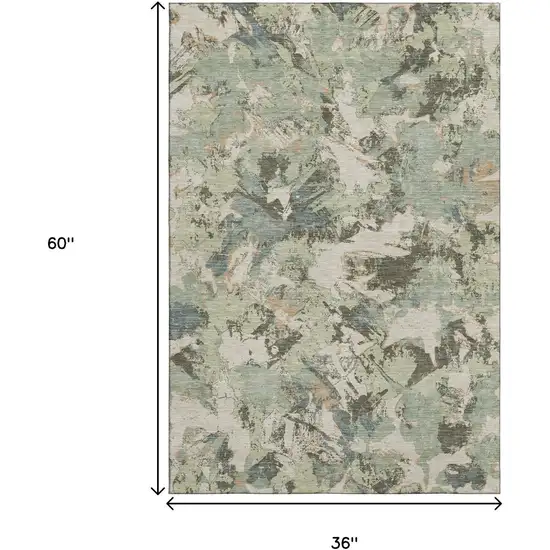 Beige Gray And Blue Floral Washable Area Rug With UV Protection Photo 3