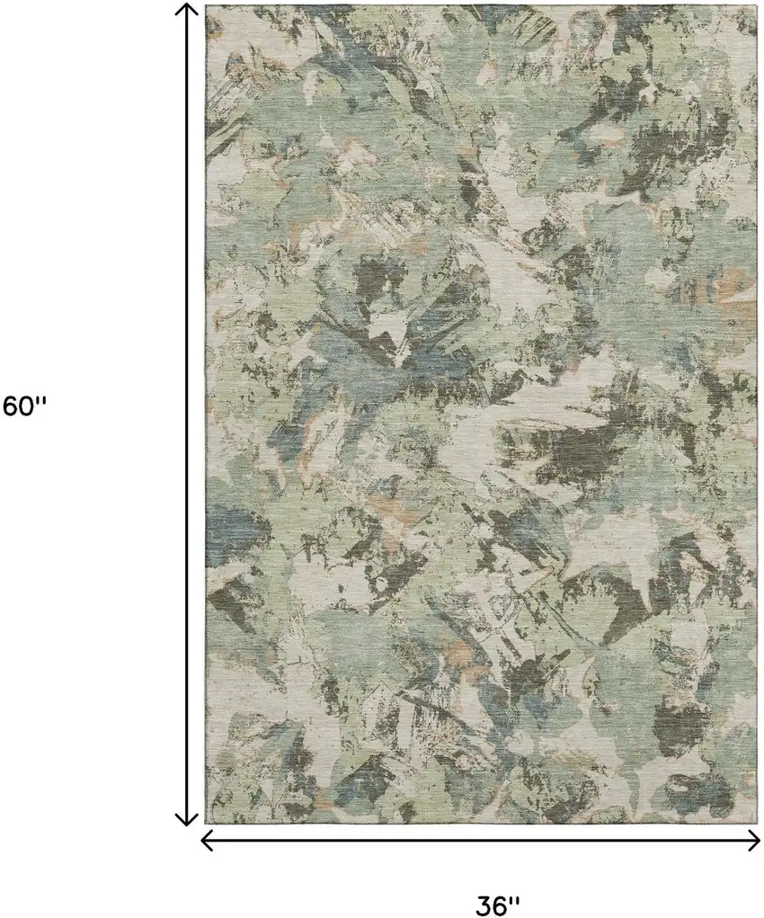 Beige Gray And Blue Floral Washable Area Rug With UV Protection Photo 3