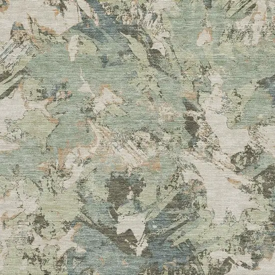 Beige Gray And Blue Floral Washable Area Rug With UV Protection Photo 3