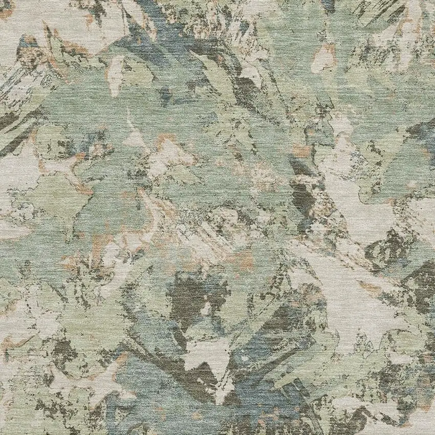 Beige Gray And Blue Floral Washable Area Rug With UV Protection Photo 3