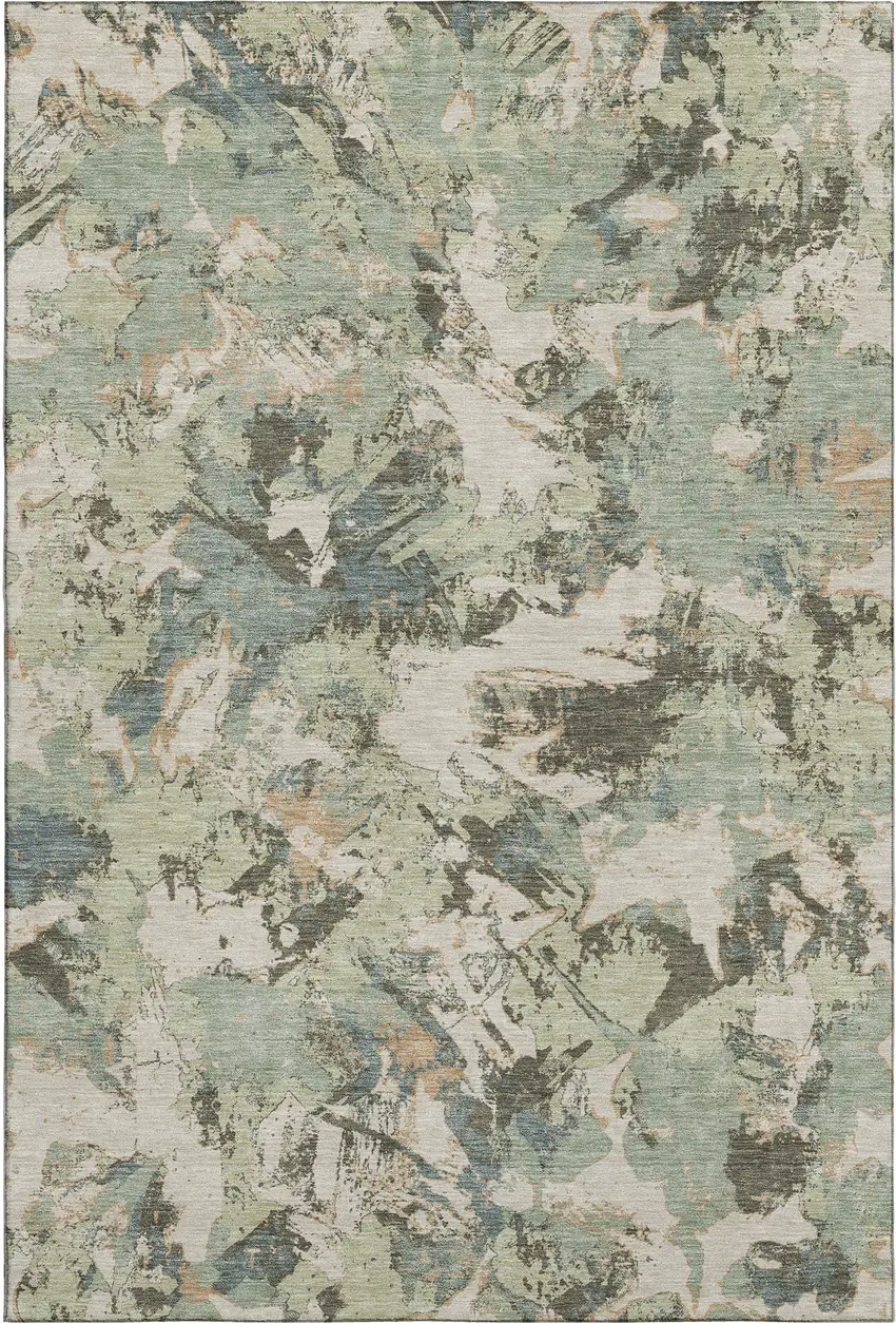 Beige Gray And Blue Floral Washable Area Rug With UV Protection Photo 1