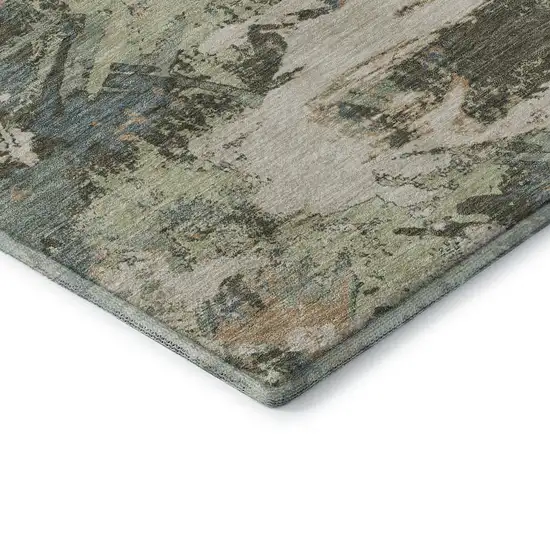 Beige Gray And Blue Floral Washable Area Rug With UV Protection Photo 8