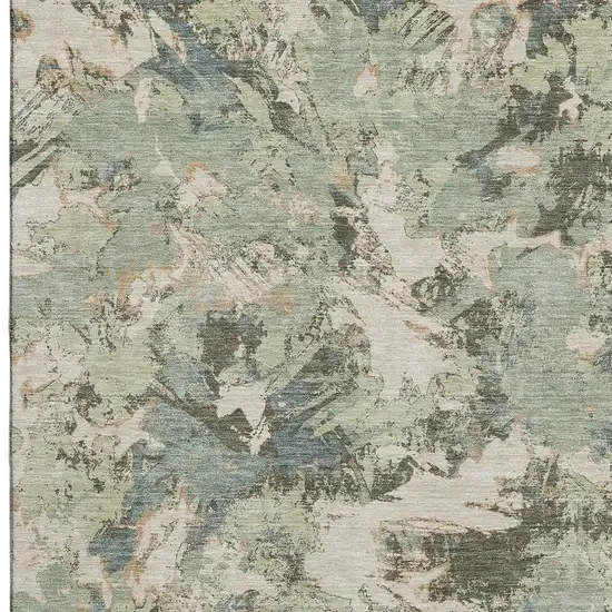 Beige Gray And Blue Floral Washable Area Rug With UV Protection Photo 4