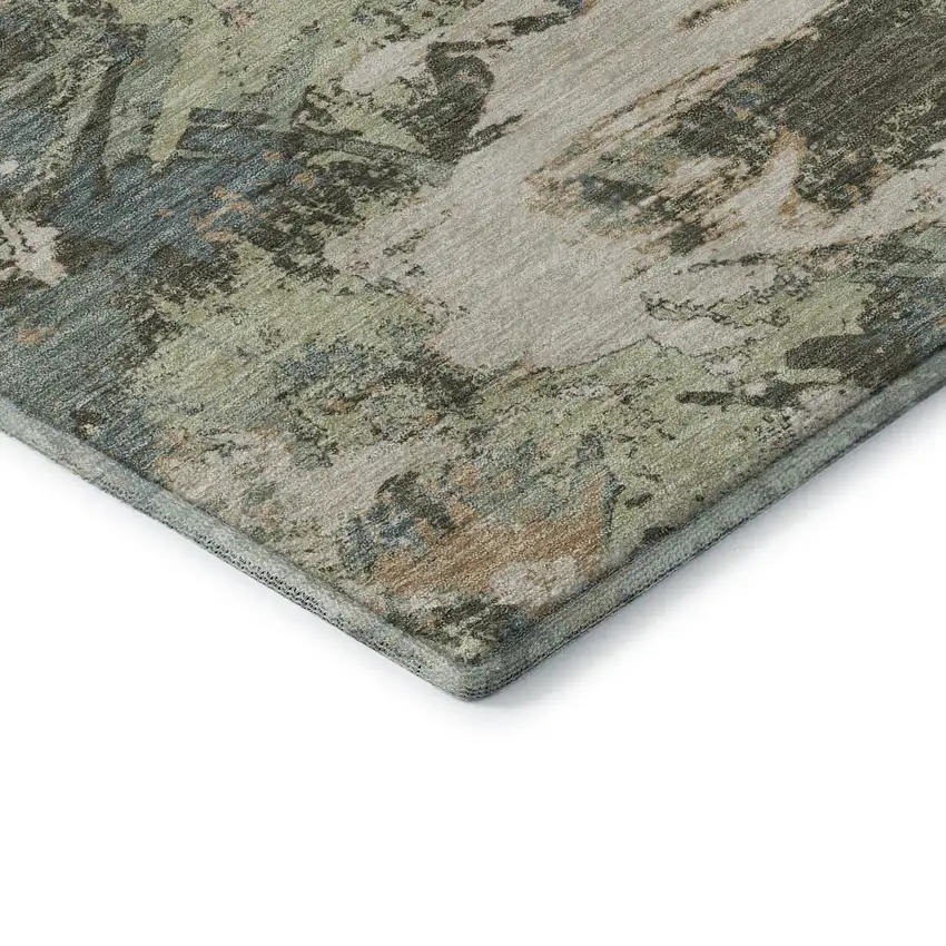 Beige Gray And Blue Floral Washable Area Rug With UV Protection Photo 8